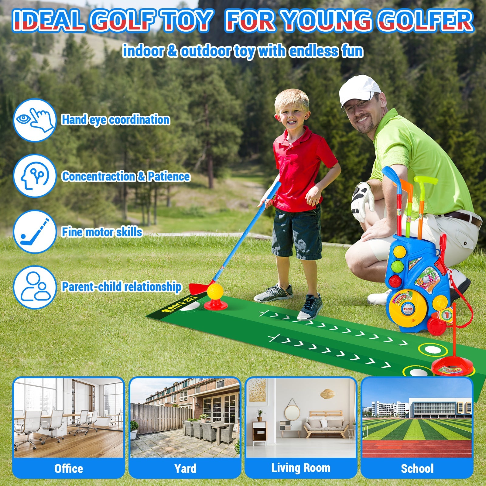 Golf Clubs Toy Set Outdoor Indoor Sports Garden Play Game Toy for Toddlers 3 4 5 Years Old