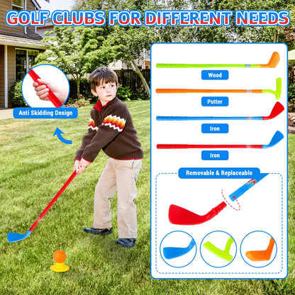 Golf Clubs Toy Set Outdoor Indoor Sports Garden Play Game Toy for Toddlers 3 4 5 Years Old