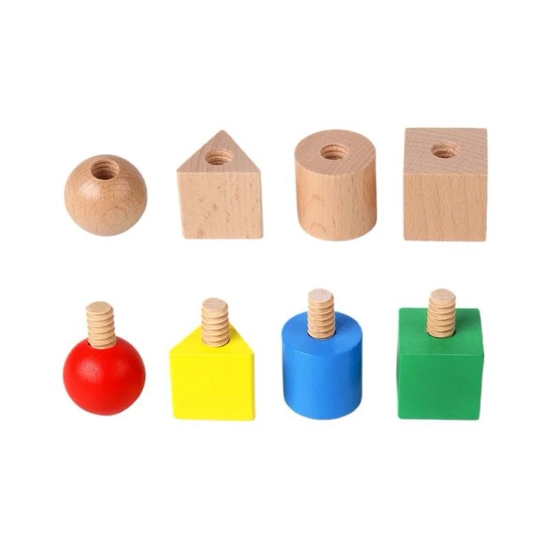 Wooden Geometric Screw and Nut Set – Shape Pairing and Fine Motor Toy for Toddlers