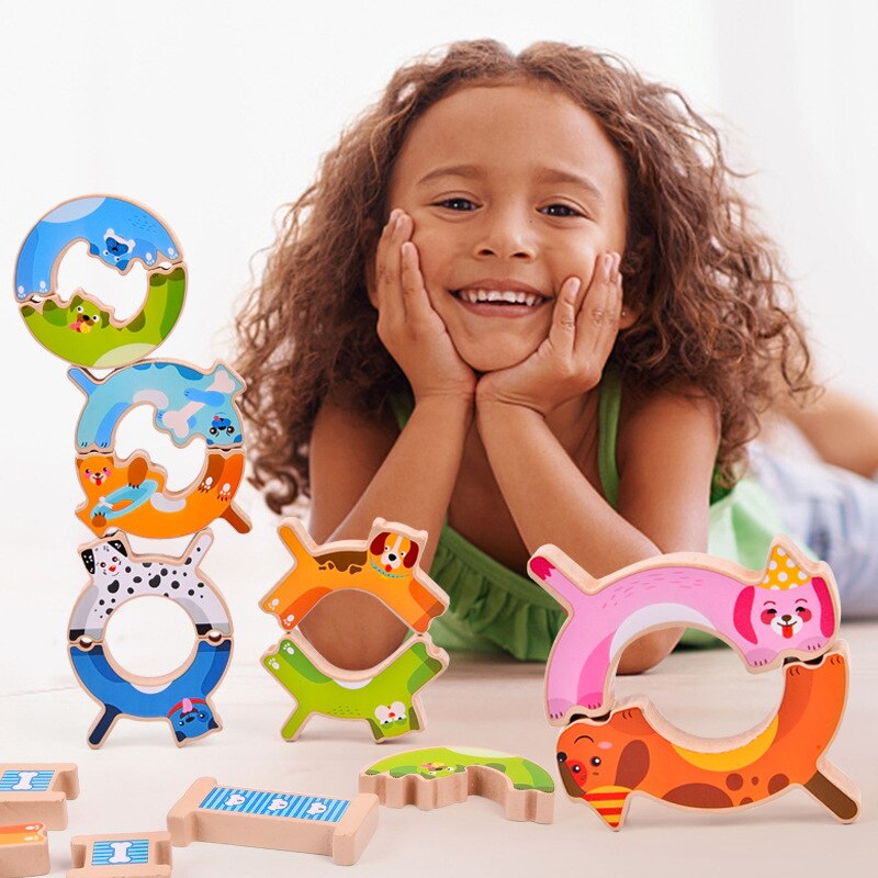 Wooden Kids Animal Balance Building Blocks Toy