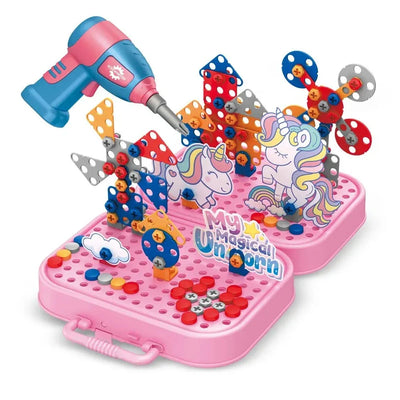 Fidtoy Unicorn Construction Building Set with Electric Screwdriver – 228 PCS Portable STEM Building Toy for Kids 3+