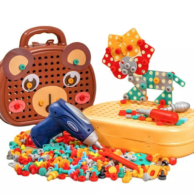 Fidtoy Montessori Electric Drill Tool Set for Kids – 203PCS STEM Construction Building Toy
