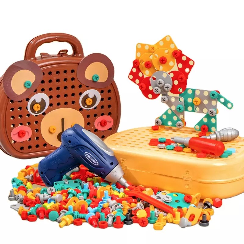 Fidtoy Montessori Electric Drill Tool Set for Kids – 203PCS STEM Construction Building Toy