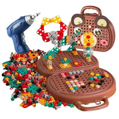 Fidtoy Montessori Electric Drill Tool Set for Kids – 203PCS STEM Construction Building Toy