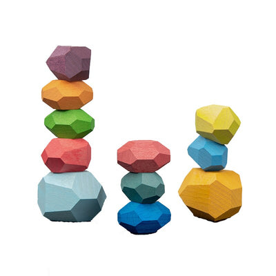 Jouet de construction en bois Montessori en forme de galets colorés (Coordination et Concentration)