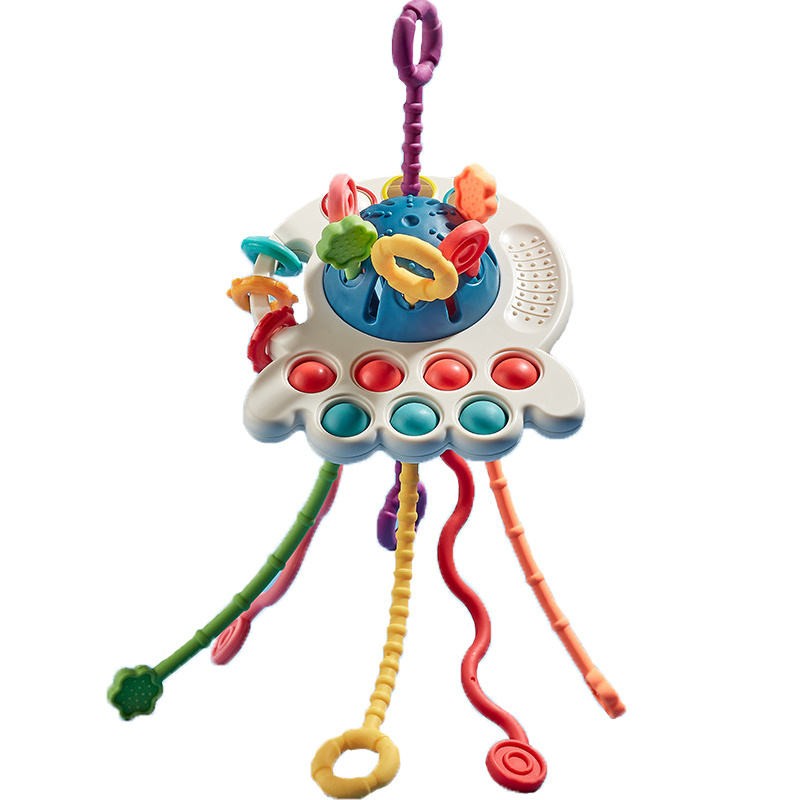 Fidtoy Silicone Pull String Sensory Toy for Babies – Montessori Teething Rattle and Fine Motor Learning Toy