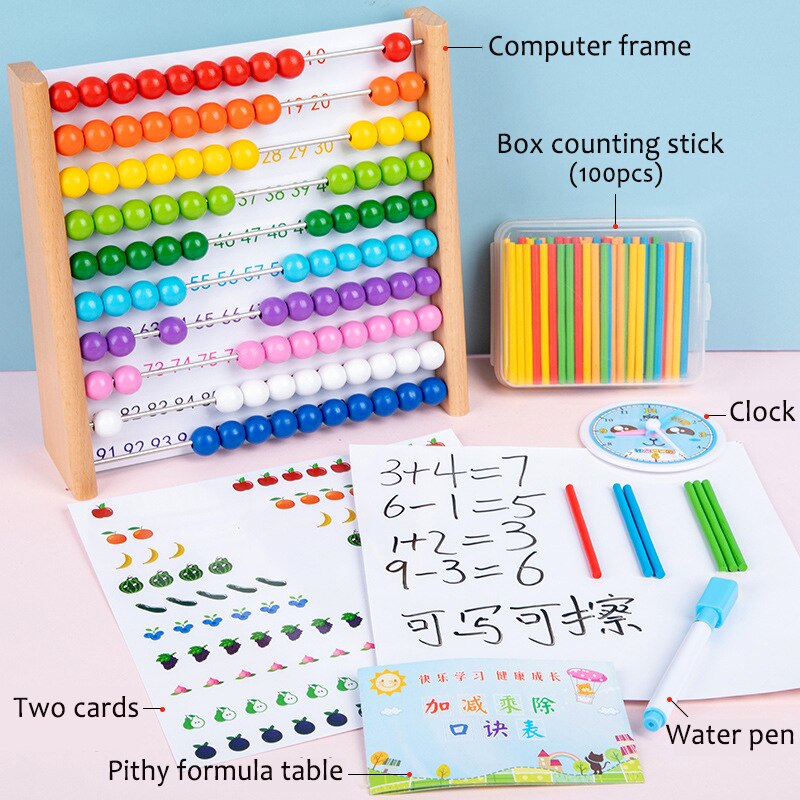 Fidtoy Wooden Montessori Abacus for Kids – Early Math Learning, Counting & Color Recognition Toy for Toddlers Age 3-6