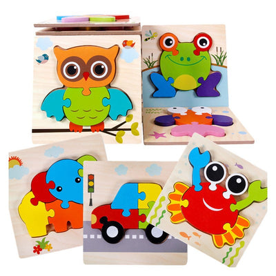 Fidtoy Montessori Wooden Animal Puzzle Set for Toddlers 4 Piece 6 Piece 10 Piece Learning Toy