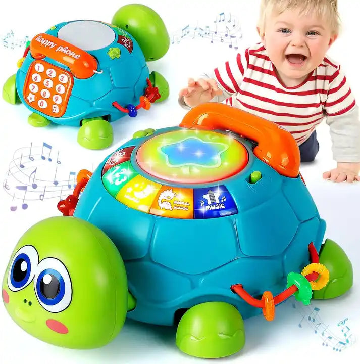 Fidtoy Crawling Musical Turtle Toy for Babies – Interactive Light & Sound Learning Toy for Tummy Time and Early Development