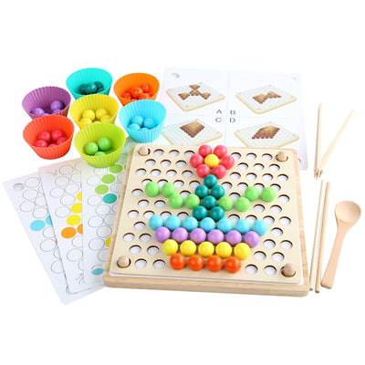 Montessori Wooden Clip Beads Toy – Fine Motor Skills & Hand-Eye Coordination Training Set for Toddlers 3-6 Years