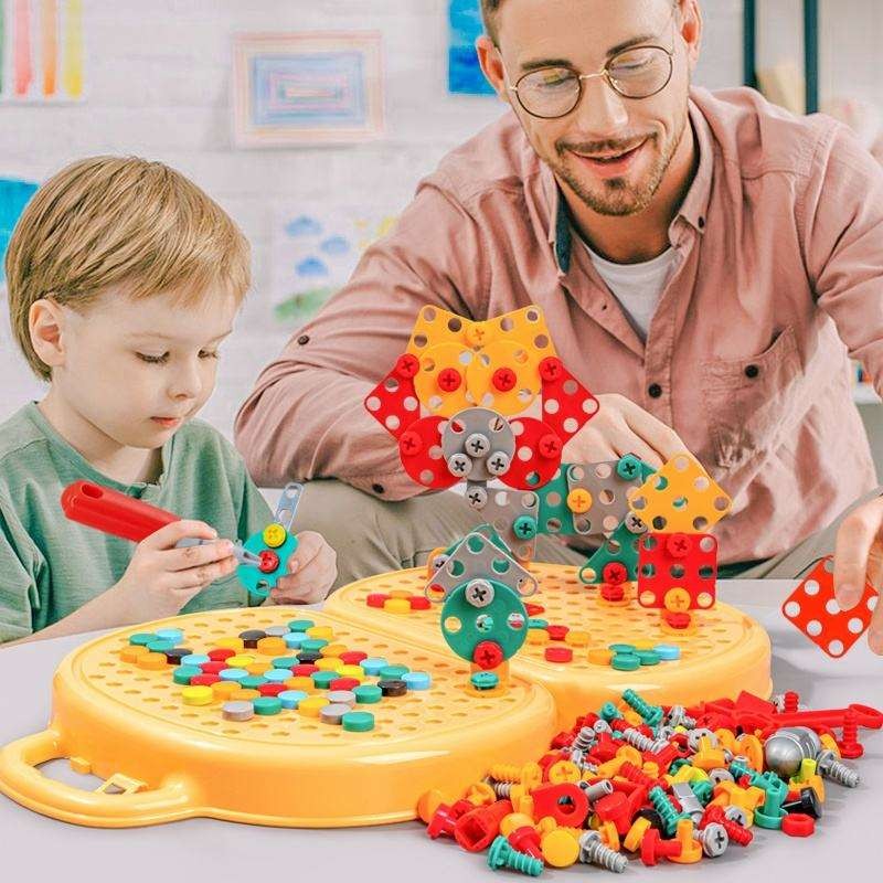 Fidtoy Montessori Electric Drill Tool Set for Kids – 203PCS STEM Construction Building Toy