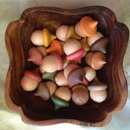 Wooden Montessori Loose Part ACORNS SET OF 10 NATURAL Mandala