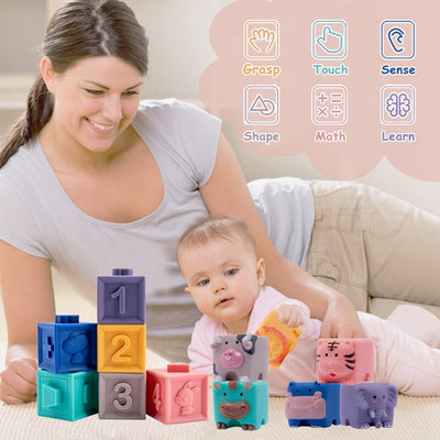Fidtoy Silicone Baby Building Blocks – Soft Stacking Sensory Toys for Babies & Toddlers
