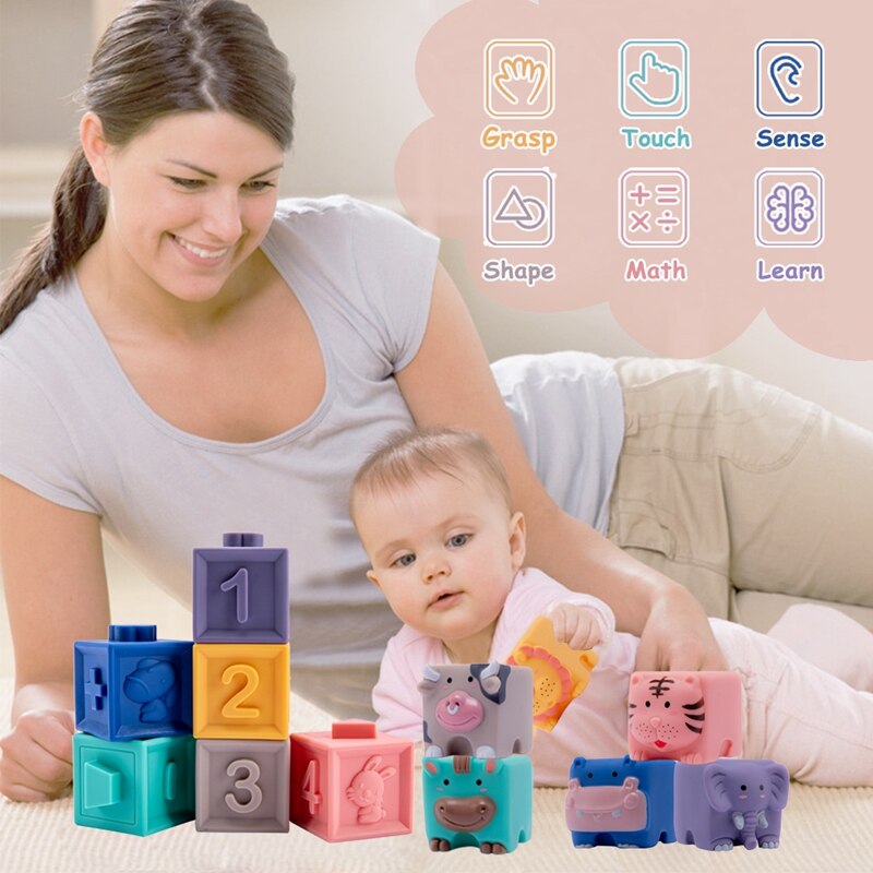 Fidtoy Silicone Baby Building Blocks – Soft Stacking Sensory Toys for Babies & Toddlers