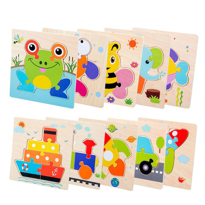 Fidtoy Montessori Wooden Animal Puzzle Set for Toddlers 4 Piece 6 Piece 10 Piece Learning Toy
