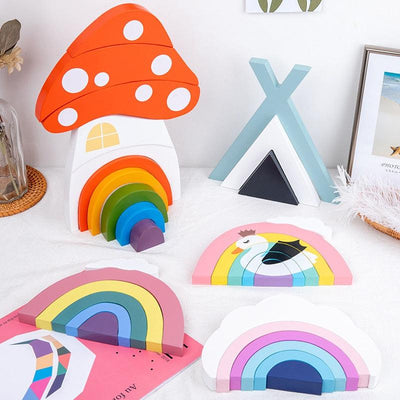 Fidtoy Creative Wooden Blocks Set – Montessori Rainbow Stacking & Imaginative Building Toy