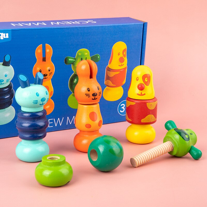 Jouets de montage Montessori animaux à visser et écrou