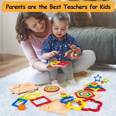 Fidtoy Wooden Jigsaw Puzzle for Toddlers – Montessori Educational Shape Learning Toy for Kids Ages 1-6