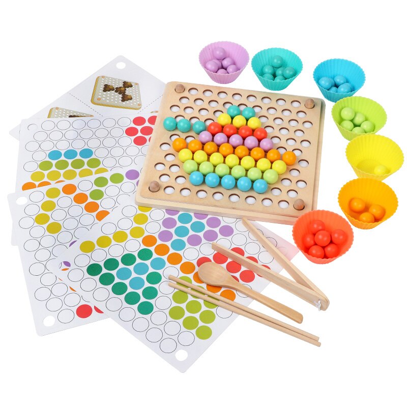 Montessori Wooden Clip Beads Toy – Fine Motor Skills & Hand-Eye Coordination Training Set for Toddlers 3-6 Years