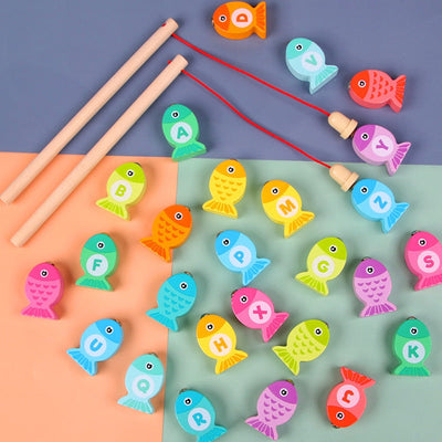 Jouets Éducatifs en Bois Montessori : Jeu de Pêche Nombres et Alphabet
