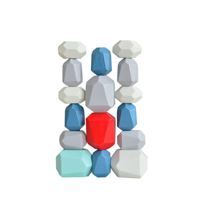 Jouet de construction en bois Montessori en forme de galets colorés (Coordination et Concentration)