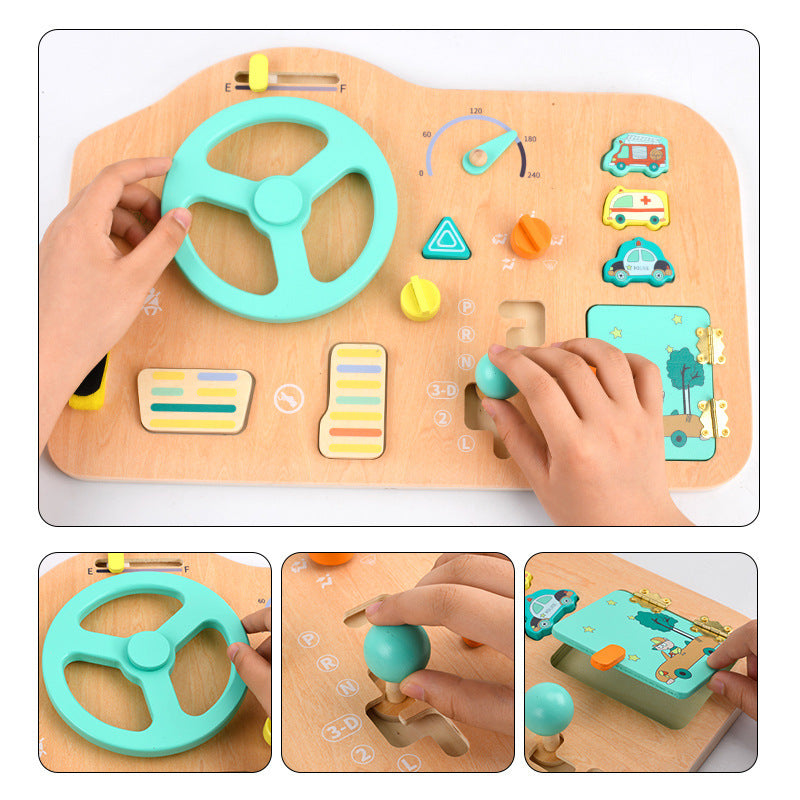 Car Simulator Wooden Sensory Busy Board, Montessori, Learning, Fine Motor Skills