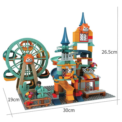 Fidtoy Building Blocks Car Run Set – Marble Run Track STEM Construction Toy for Kids