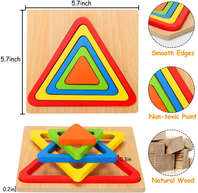 Fidtoy Wooden Jigsaw Puzzle for Toddlers – Montessori Educational Shape Learning Toy for Kids Ages 1-6