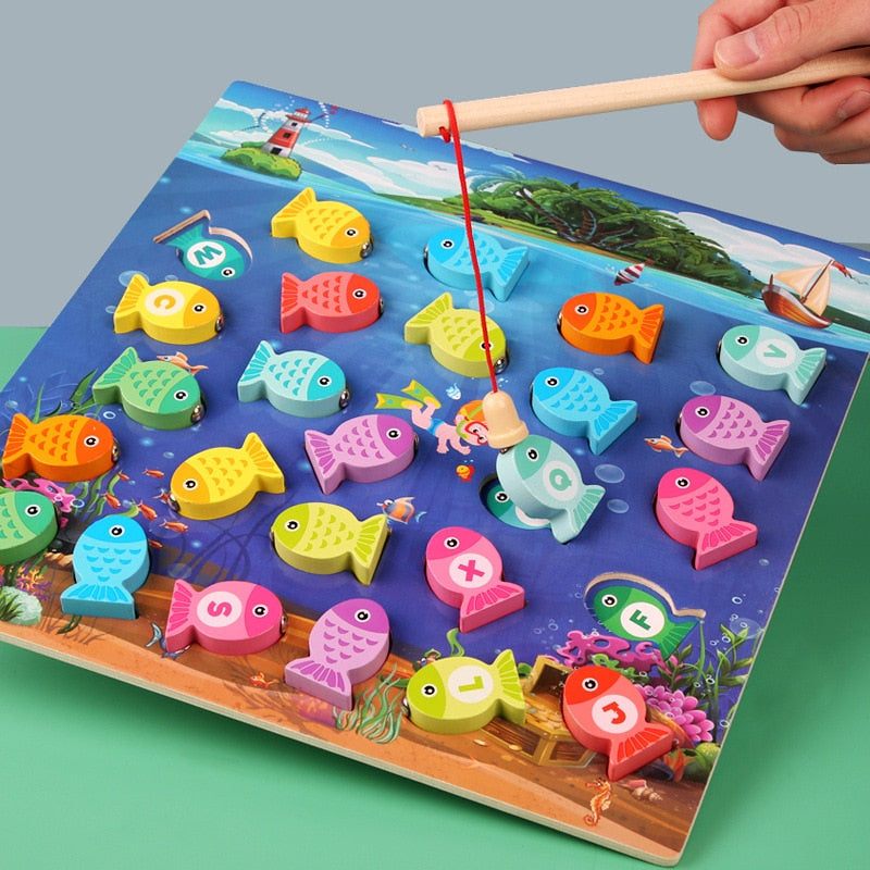 Jouets Éducatifs en Bois Montessori : Jeu de Pêche Nombres et Alphabet