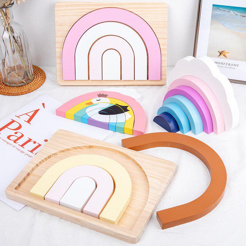 Fidtoy Creative Wooden Blocks Set – Montessori Rainbow Stacking & Imaginative Building Toy