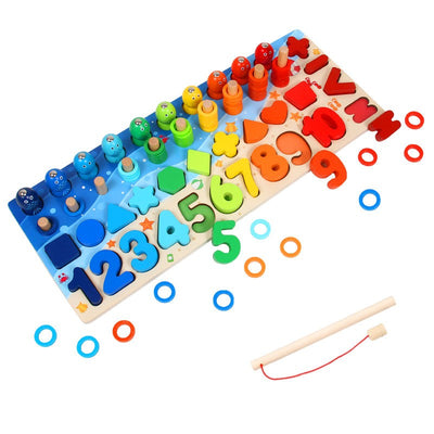 Fidtoy Montessori Wooden Numbers & Letters Learning Board – Magnetic Fishing & Shape Sorting Toy