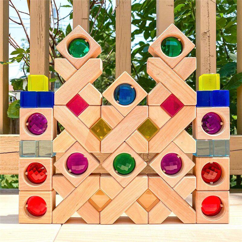 Fidtoy Bloques de Construcción de Colores Claros – Cubos Apilables de Acrílico Transparente para el Juego Educativo de Niños