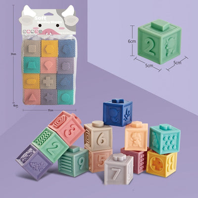 Fidtoy Silicone Baby Building Blocks – Soft Stacking Sensory Toys for Babies & Toddlers