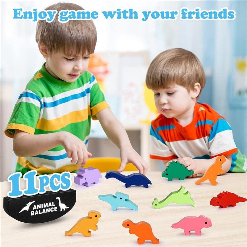 Fidtoy Montessori Wooden Balance Blocks for Kids Ages 3-12 – Dinosaur & Animal Stacking Toy for Educational Play