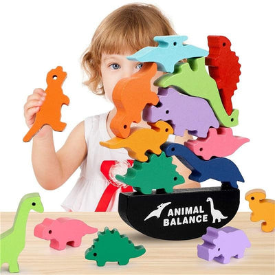 Fidtoy Montessori Wooden Balance Blocks for Kids Ages 3-12 – Dinosaur & Animal Stacking Toy for Educational Play
