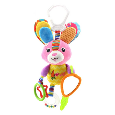 Fidtoy Baby Hanging Sensory Toy for Stroller Crib and Car Seat – Plush Rattle Teether Activity Toy
