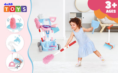 Juego de 14 piezas de limpieza para niños, juguete de limpieza de casa, juego de escoba y trapeador para niños de 3 años en adelante
