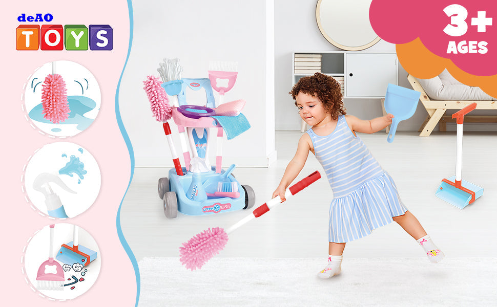 14 PCS Kids Housekeeping Cleaning Pretend Play Set House Cleaning Tools Toys Kids Broom and Mop Set for Ages 3+