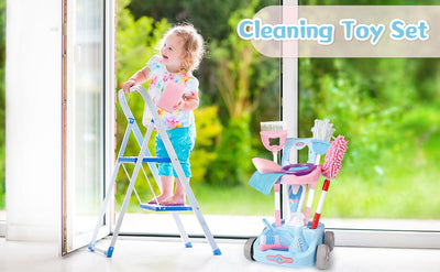 Juego de 14 piezas de limpieza para niños, juguete de limpieza de casa, juego de escoba y trapeador para niños de 3 años en adelante