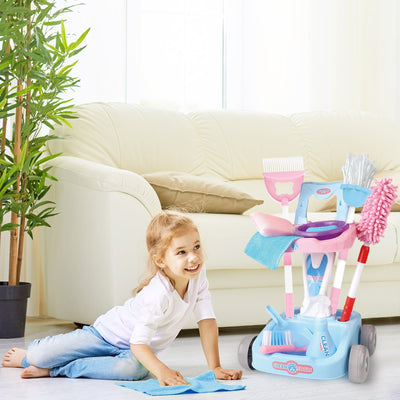 Juego de 14 piezas de limpieza para niños, juguete de limpieza de casa, juego de escoba y trapeador para niños de 3 años en adelante