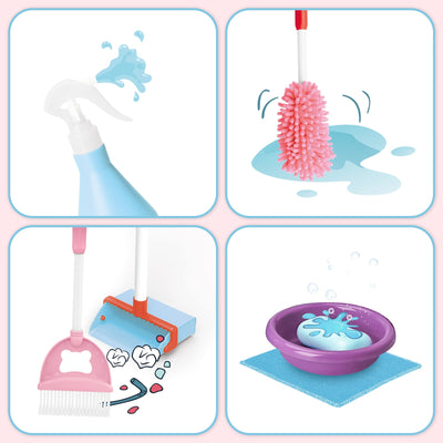 Juego de 14 piezas de limpieza para niños, juguete de limpieza de casa, juego de escoba y trapeador para niños de 3 años en adelante