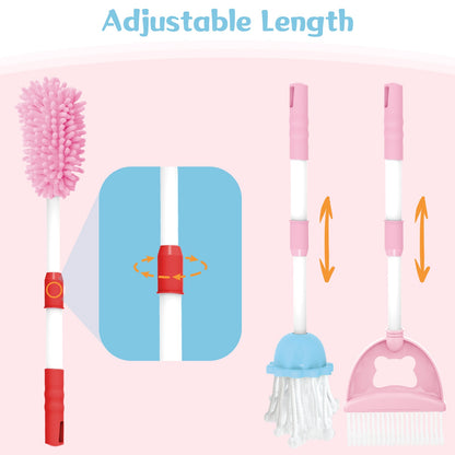 14 PCS Kids Housekeeping Cleaning Pretend Play Set House Cleaning Tools Toys Kids Broom and Mop Set for Ages 3+