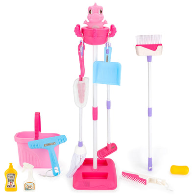 Kit de jeu d'imitation de nettoyage ménager avec support et accessoires inclus 12 pièces Kit de jeu d'imitation de ménage pour tout-petits