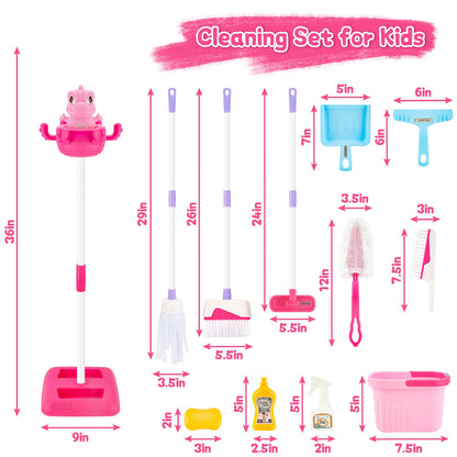 Household Cleaning Pretend Play Toy with Stand&Accessories Included 12 Pcs Toddlers Housekeeping Pretend Play Children Kit