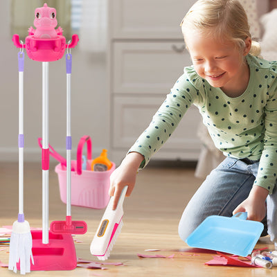 Kit de jeu d'imitation de nettoyage ménager avec support et accessoires inclus 12 pièces Kit de jeu d'imitation de ménage pour tout-petits