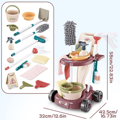 Household Cleaning Play Set with Broom Bucket Soap Bin Wet Floor Sign Dustpan Brush and Much More Included Great Fun for Kids