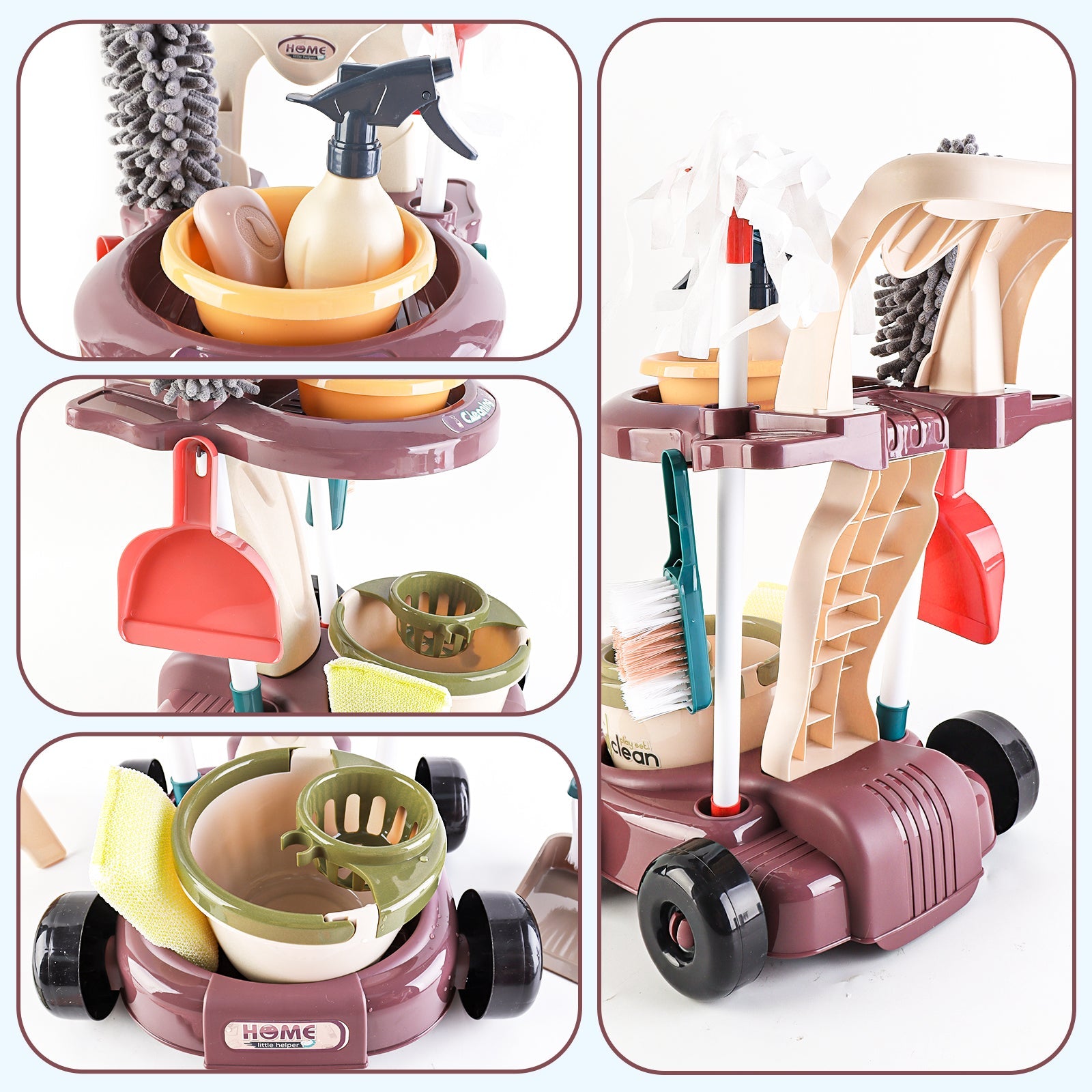 Household Cleaning Play Set with Broom Bucket Soap Bin Wet Floor Sign Dustpan Brush and Much More Included Great Fun for Kids