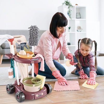 Household Cleaning Play Set with Broom Bucket Soap Bin Wet Floor Sign Dustpan Brush and Much More Included Great Fun for Kids