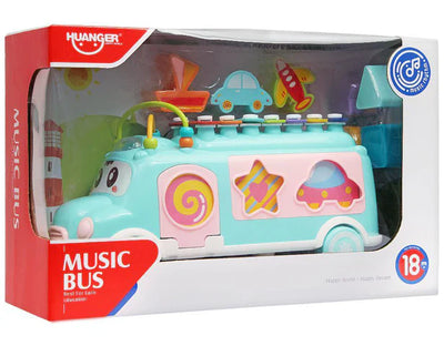 Fidtoy Xylophone School Bus Toy – Musical Shape Sorter Pull Toy for Toddlers 2–6
