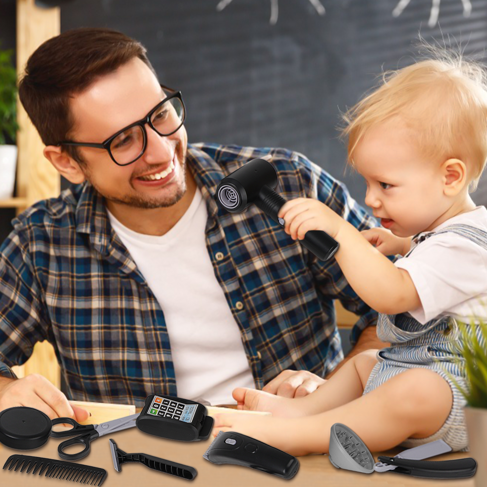 37 PCS Stylist Hairdresser Hairdresser Role Play Set Hairdressing Set with Hair Dryer Electric Hair Clippers Razors Accessories Toys for Kids